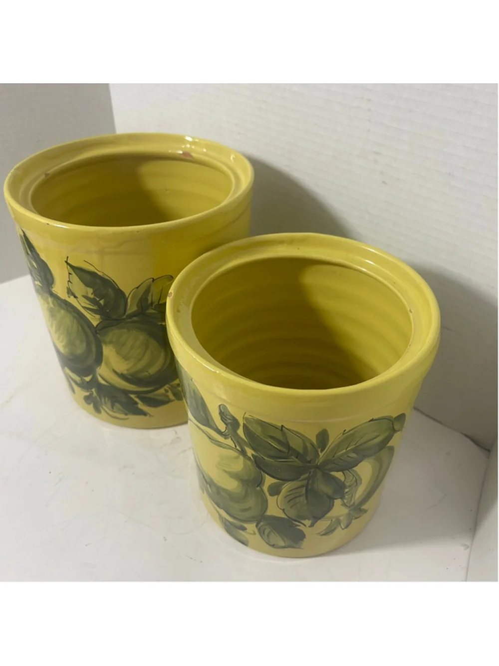 Vintage Handpainted Utensil Holder Italy Fruit Retro Decor Ceramic Set 2